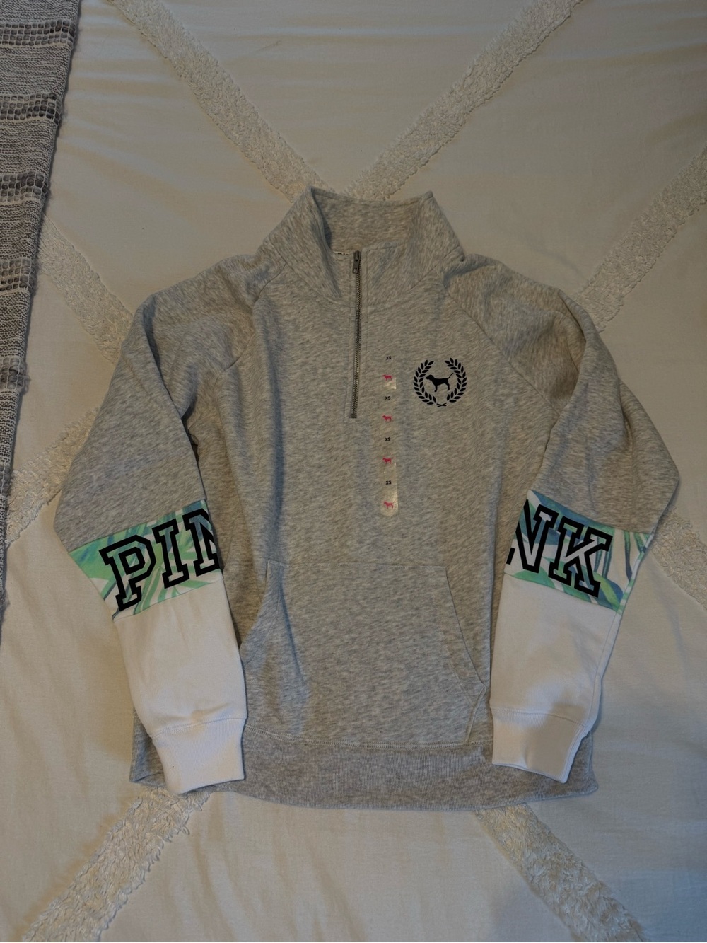 Victorias Secret PINK Grey Half-Zip Pullover Sweatshirt with Logo - Picture 2 of 3